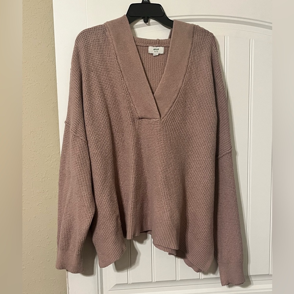 Aerie Hooded V-neck waffle sweater